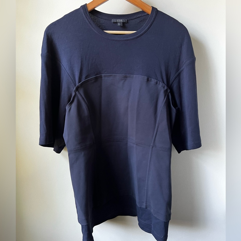 COS Navy Panel Short-Sleeve Top